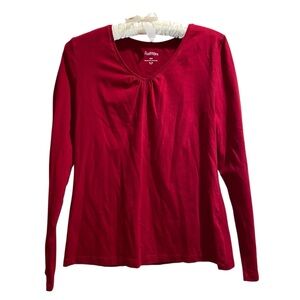 Reitmans Deep Red V-Neck Long Sleeve Top